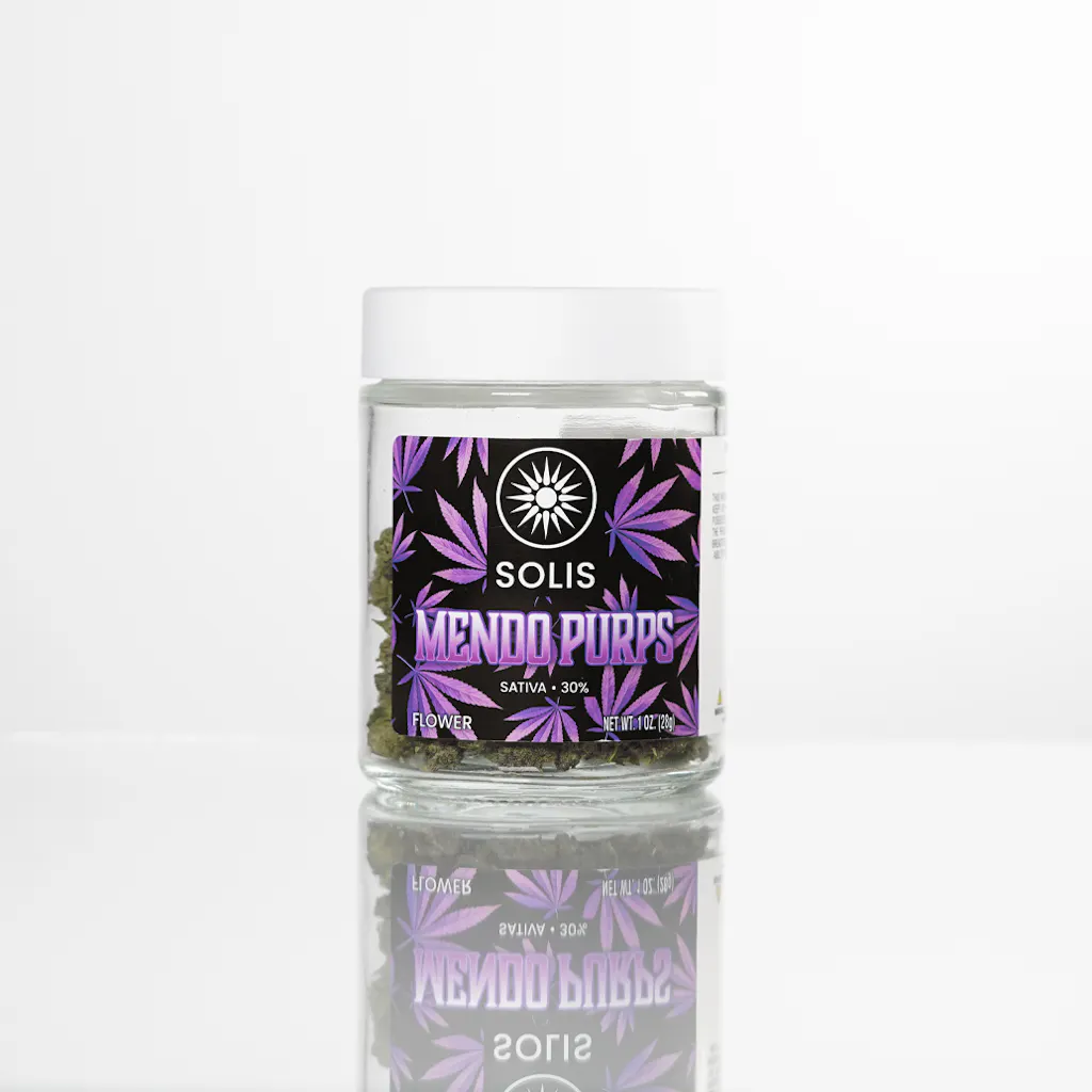 A photograph of Solis Flower 28g Sativa Mendo Purps