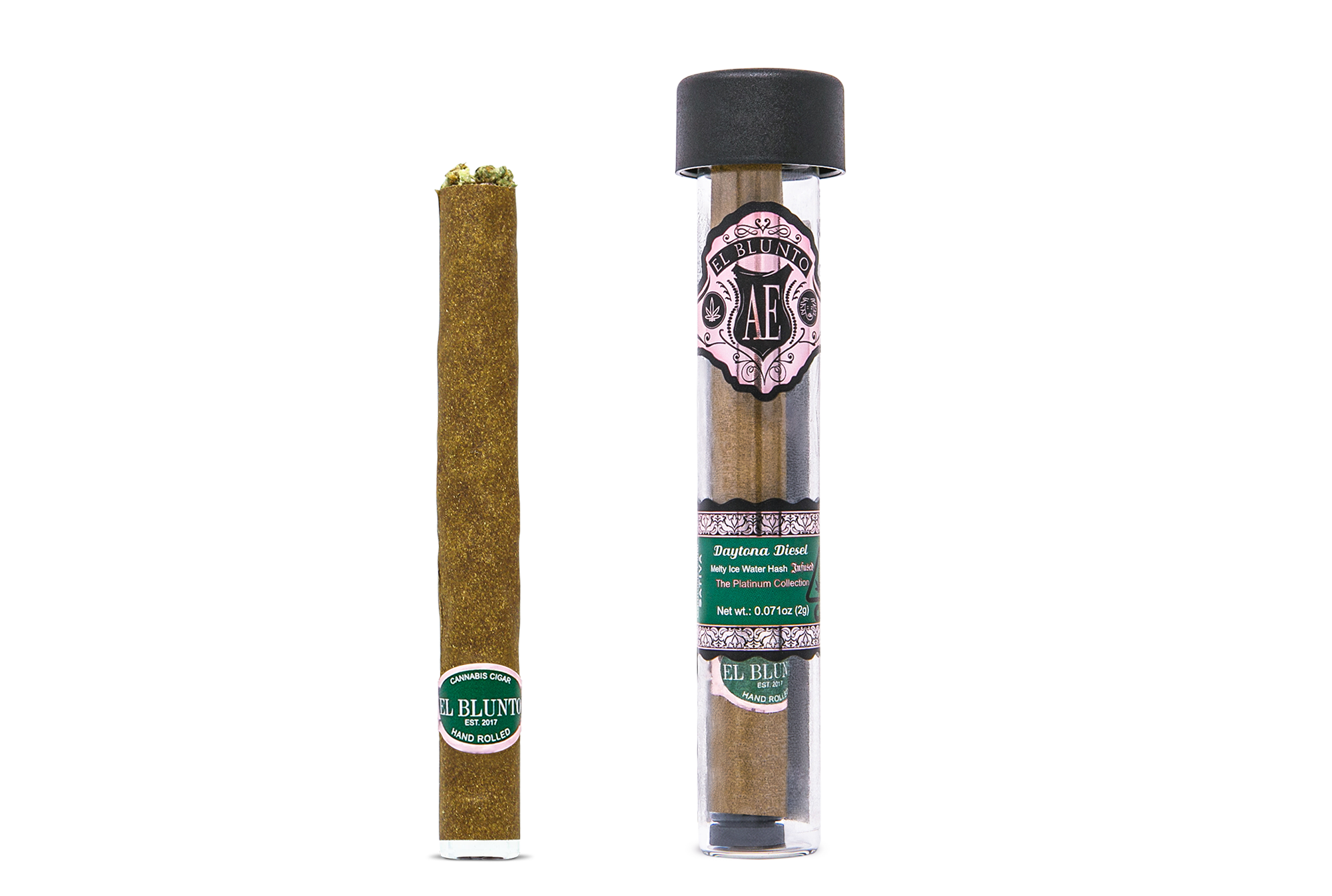 A photograph of El Blunto Rose Gold Hash Blunt 2g Sativa Daytona Diesel 16ct