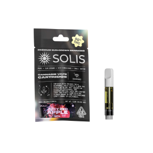 A photograph of Solis Diamond Enhanced Cartridge 1g Sativa Juicy Red Apple