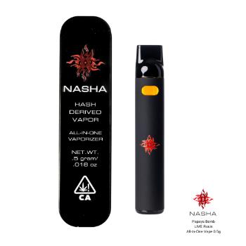 A photograph of Nasha 0.5g All-In-One Papaya Bomb Live Rosin Vape