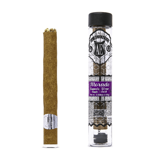 A photograph of El Blunto Silver Hash Blunt 1.65g Indica Morado 16ct