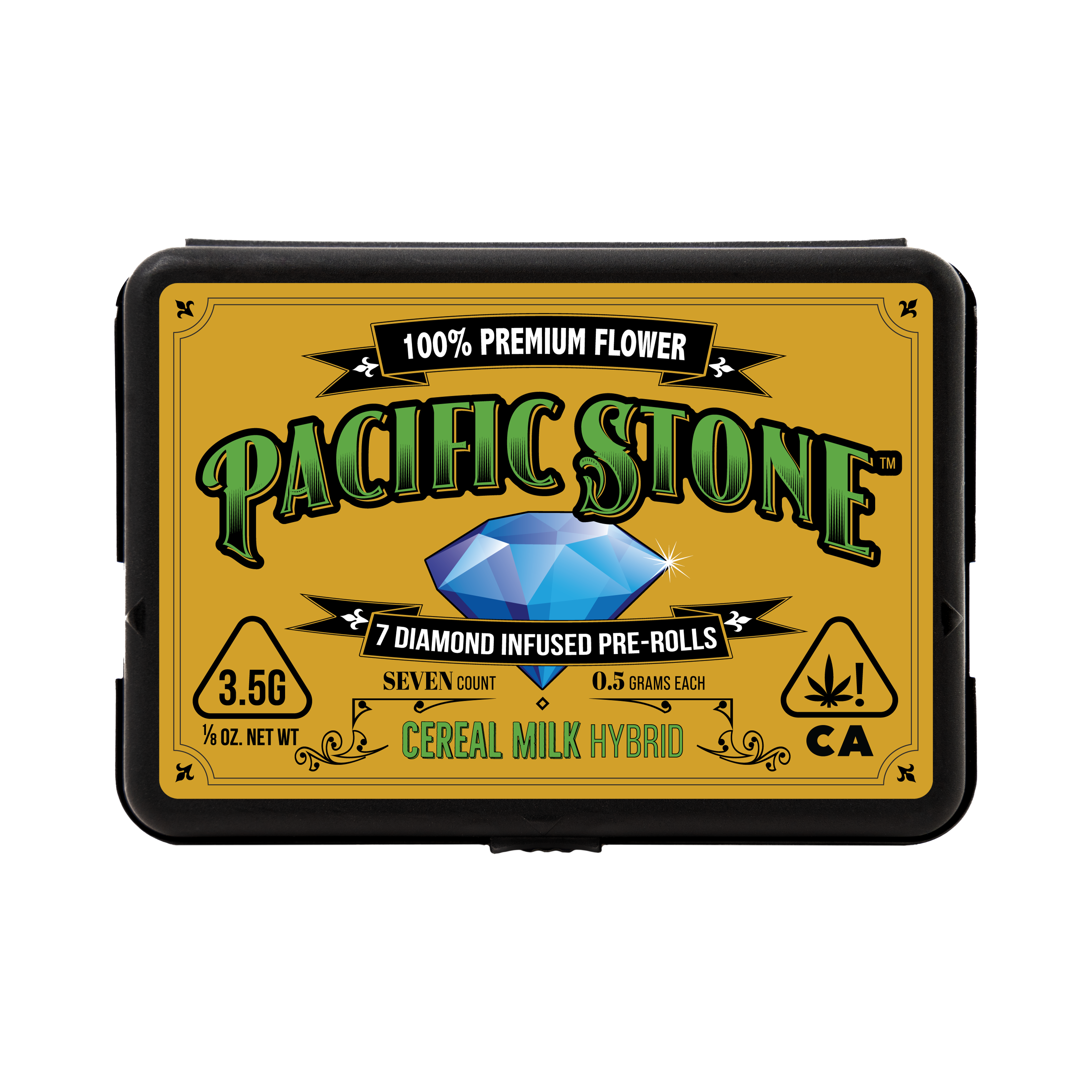 A photograph of Pacific Stone Diamond Infused Prerolls 0.5g Hybrid Cereal Milk 7-Pack 3.5g