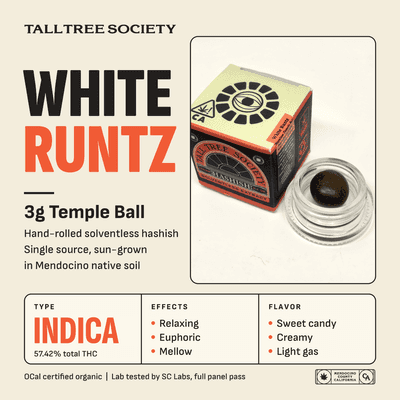 Tall Tree Society Temple Ball 3g Indica White Runtz