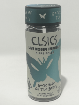 A photograph of CLSICS Rosin Preroll 5pk .5g Indica Dark Side of the Berry