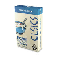 A photograph of CLSICS Live Rosin Cartridge 1g Indica Cereal Milk