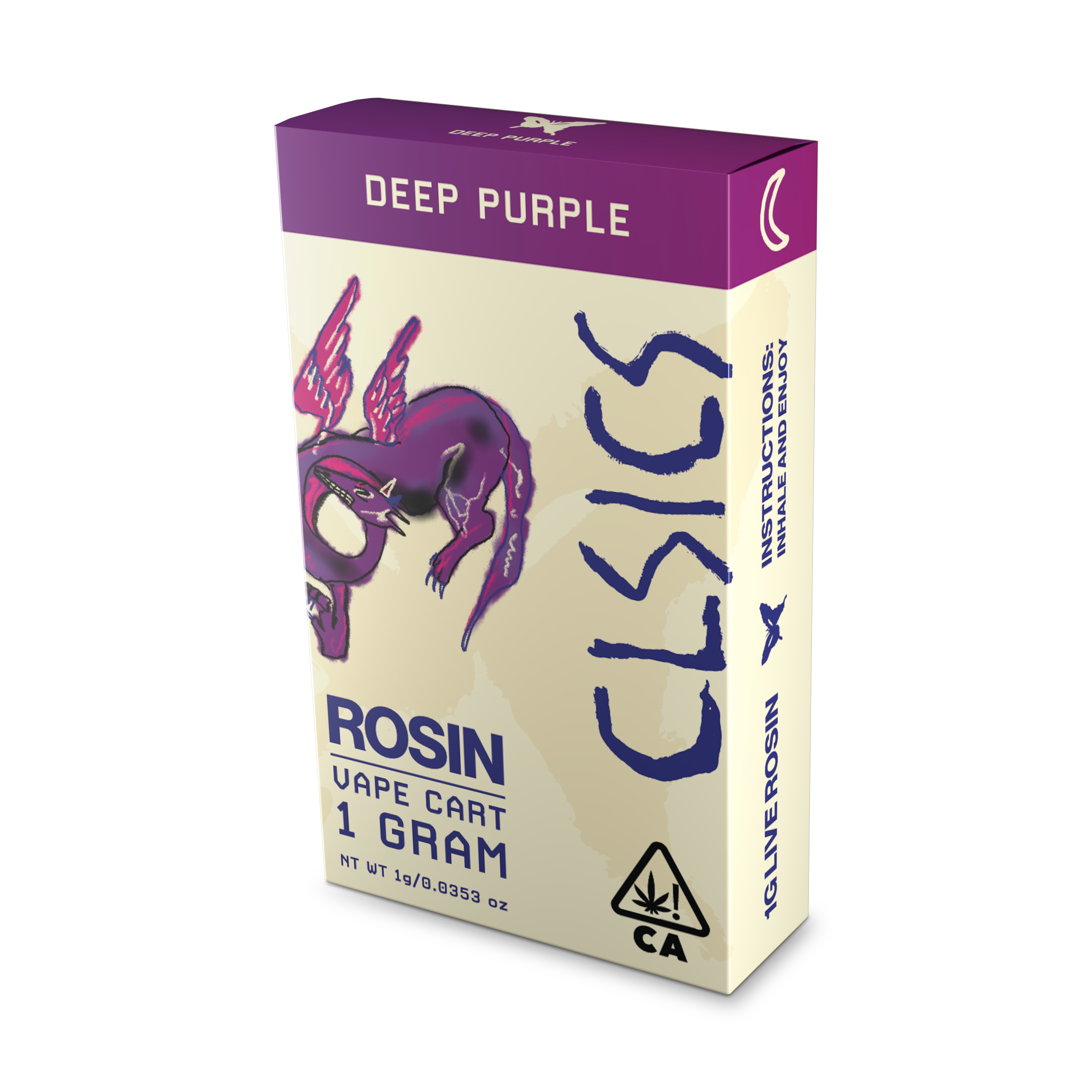 A photograph of CLSICS Live Rosin Cartridge 1g Indica Deep Purple