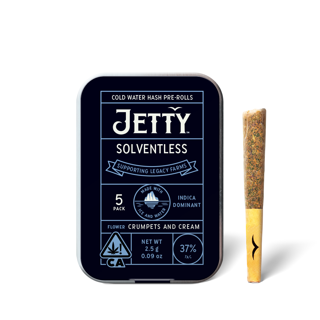 A photograph of Jetty Solventless Preroll Crumpets and Cream 5pk