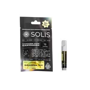 A photograph of Solis Diamond Enhanced Cartridge 1g Indica Banana Ice