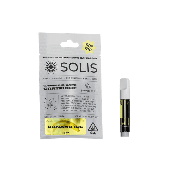 A photograph of Solis Cartridge 1g Indica Banana Ice