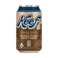 A photograph of Keef 10mg Bubba Kush Root Beer Classic Soda 12oz