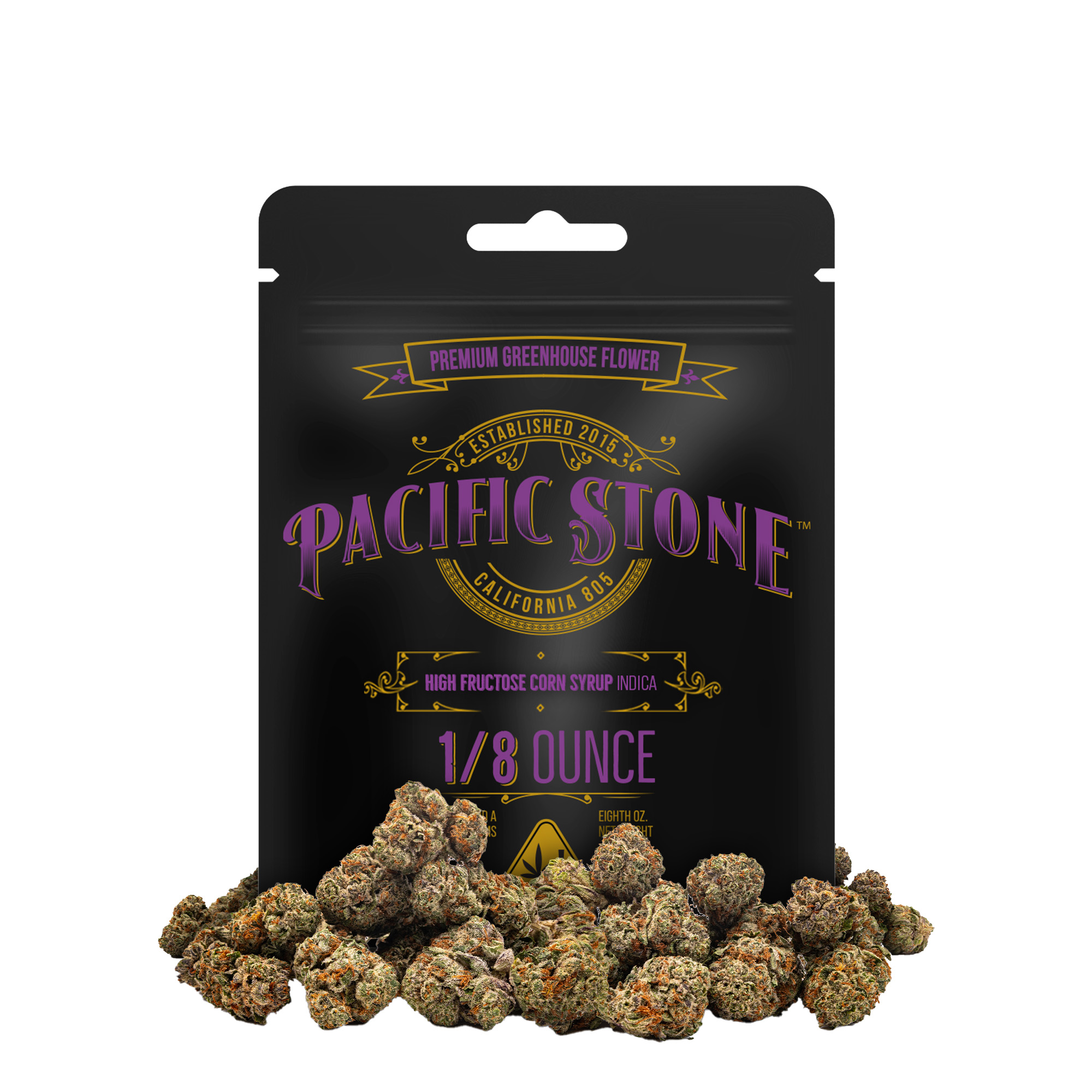 A photograph of Pacific Stone Flower 3.5g Pouch Indica High Fructose Corn Syrup