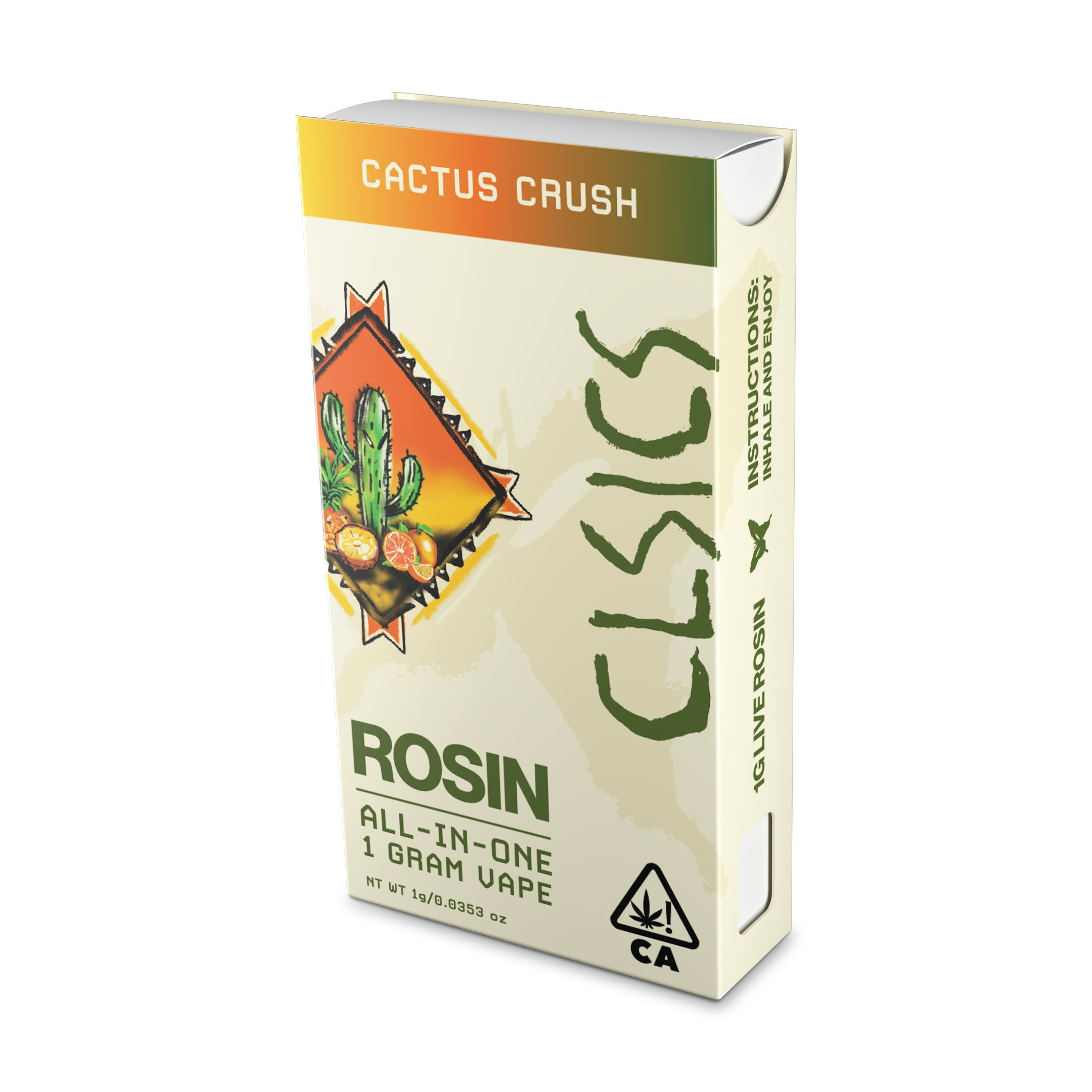 A photograph of CLSICS Live Rosin All-In-One Cartridge 1g Sativa Cactus Crush