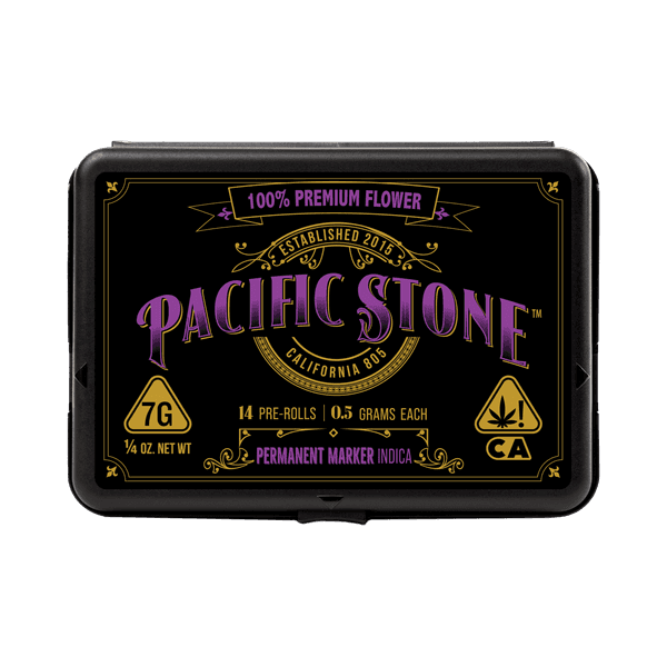 A photograph of Pacific Stone Preroll 0.5g Indica Permanent Marker 14-Pack 7.0g