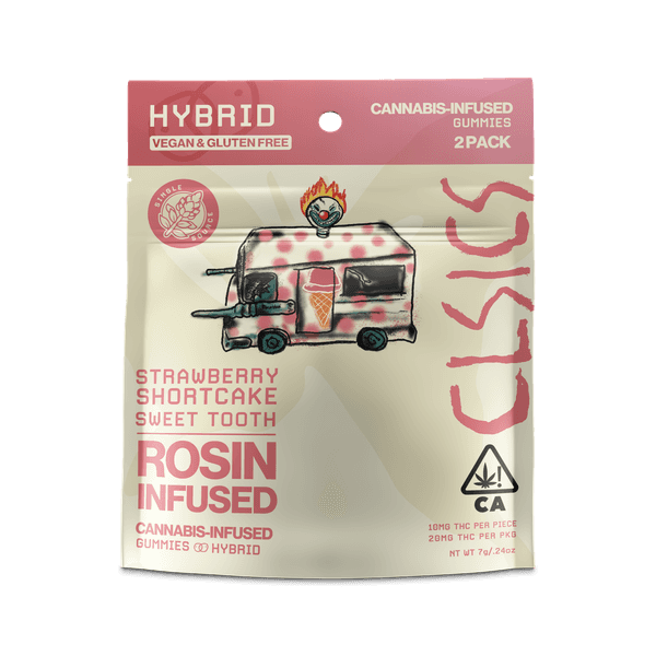 A photograph of CLSICS Live Rosin Gummies Hybrid Strawberry Shortcake Sweet Tooth 2-Piece