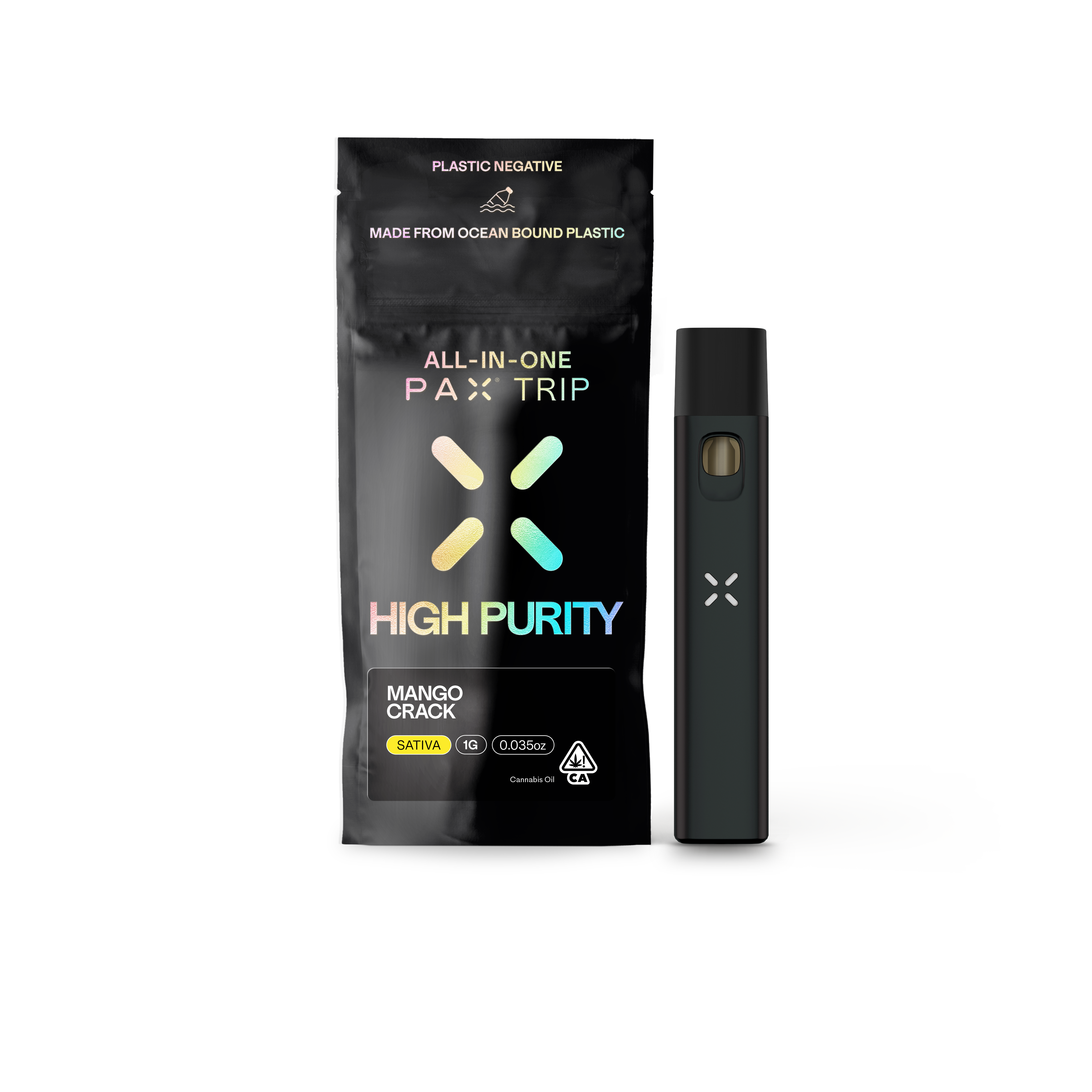 A photograph of PAX Trip All-In-One High Purity THC 1g Sativa Mango Crack