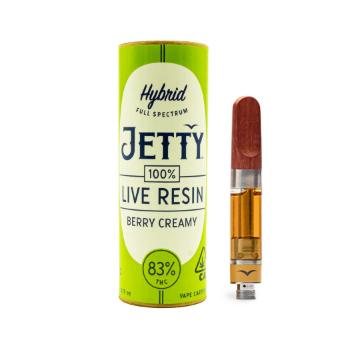 A photograph of Jetty Cartridge 1g Unrefined LR Berry Creamy