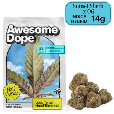Awesome Dope Smalls Flower 14g Indica Hybrid Sunset Sherb x OG
