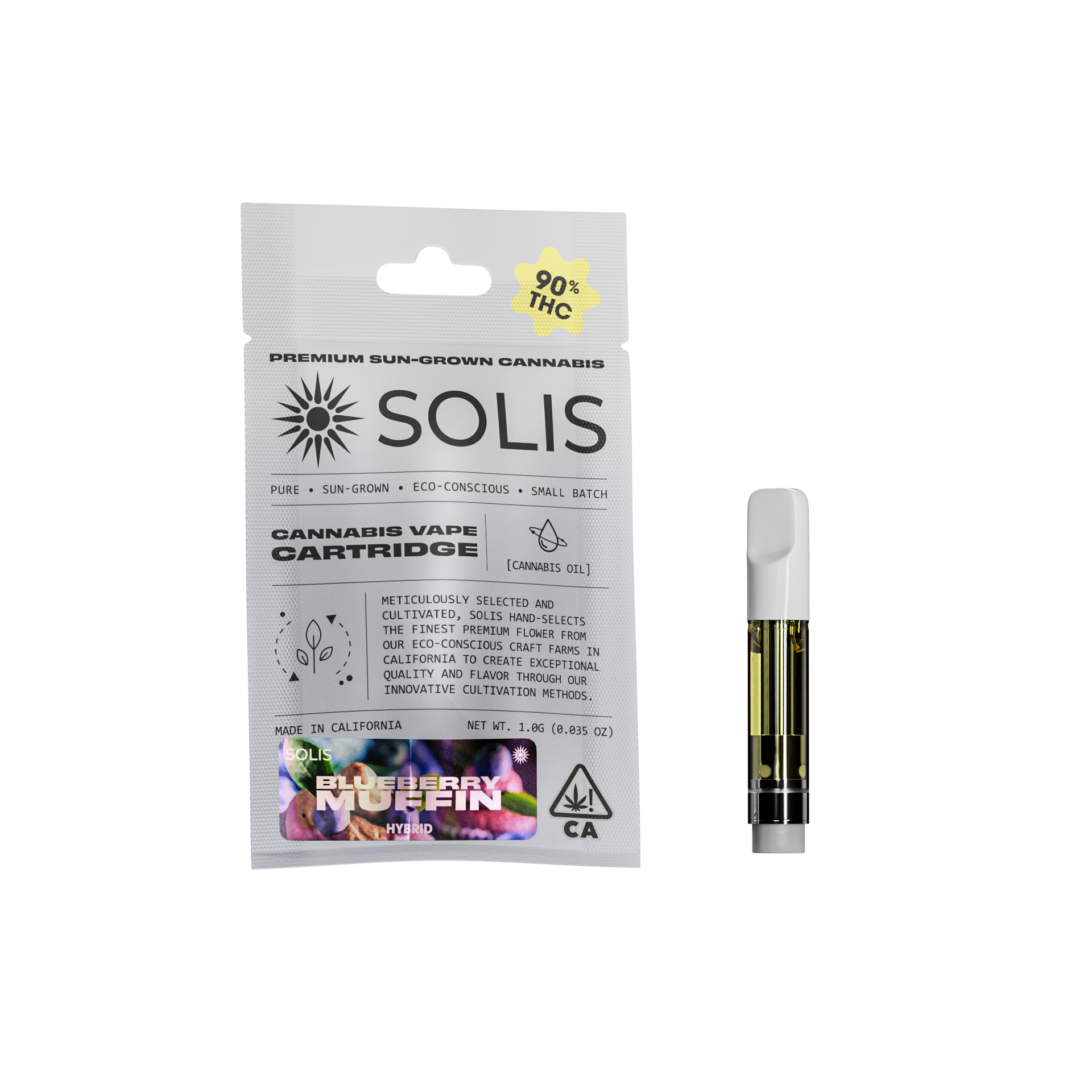 A photograph of Solis Cartridge 1g Hybrid Blueberry Muffin