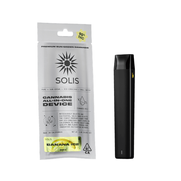 A photograph of Solis All-In-One Vape 1g Indica Banana Ice