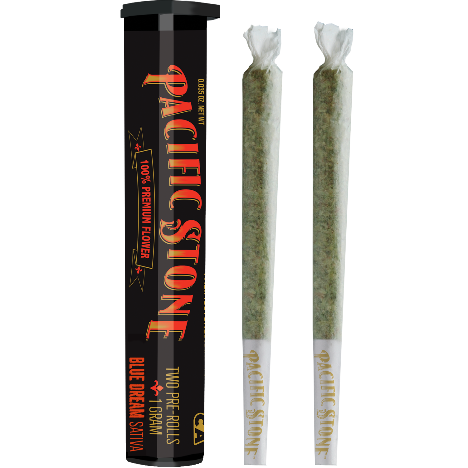 A photograph of Pacific Stone Preroll 0.5g Sativa Blue Dream 2-Pack 1.0g