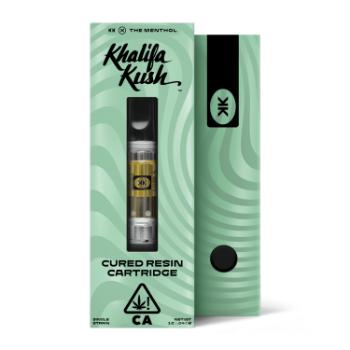 A photograph of Khalifa Kush Cured Resin Sauce Cart 1g Hybrid Mints