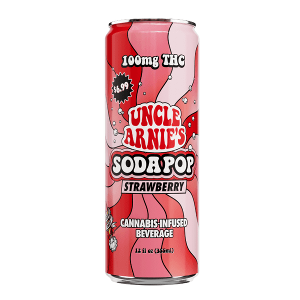 A photograph of Uncle Arnie's Beverage 12oz Strawberry Soda 100mg 12pk