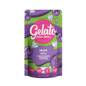 A photograph of Gelato Sugar Drops 100mg Indica Grape 10pc