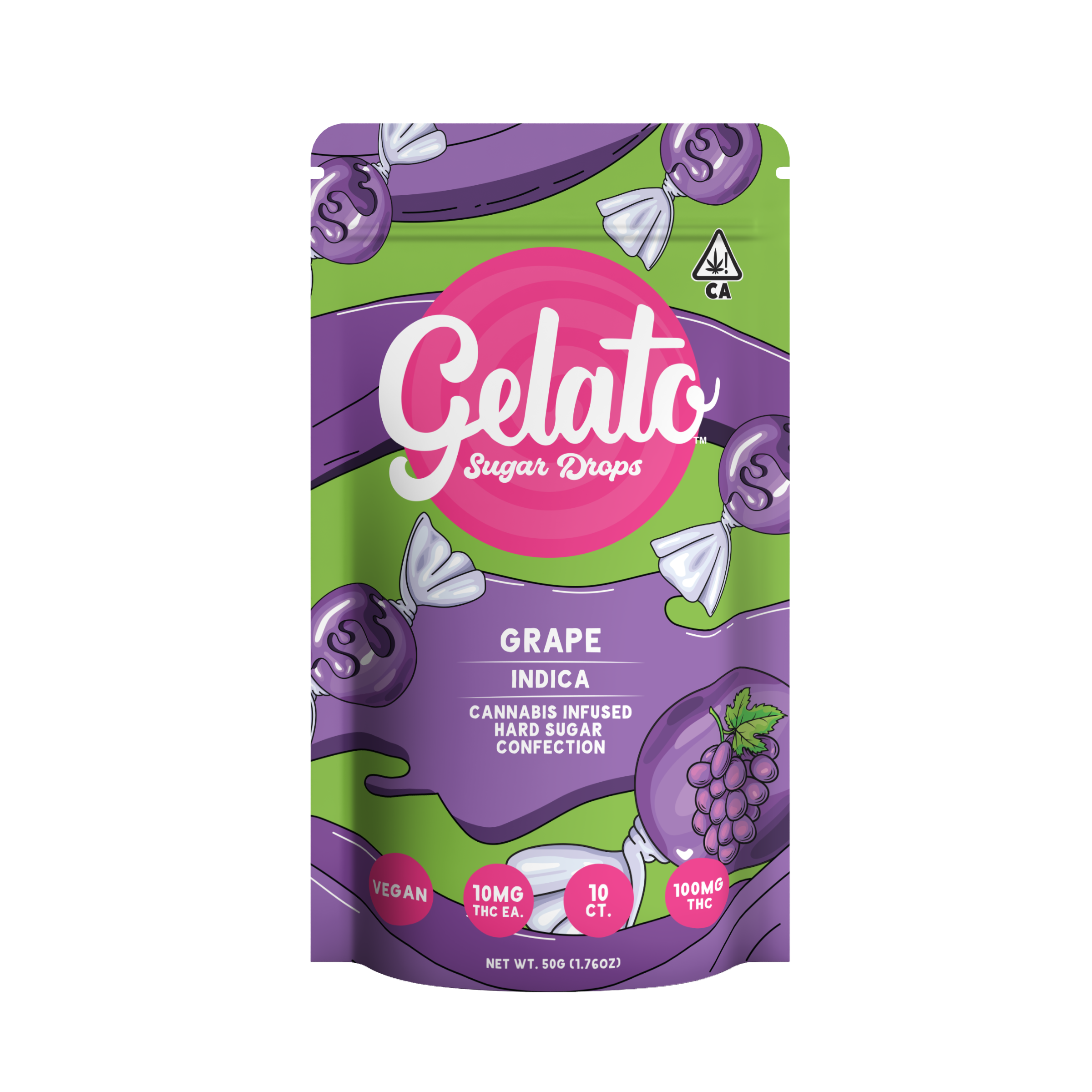 A photograph of Gelato Sugar Drops 100mg Indica Grape 10pc