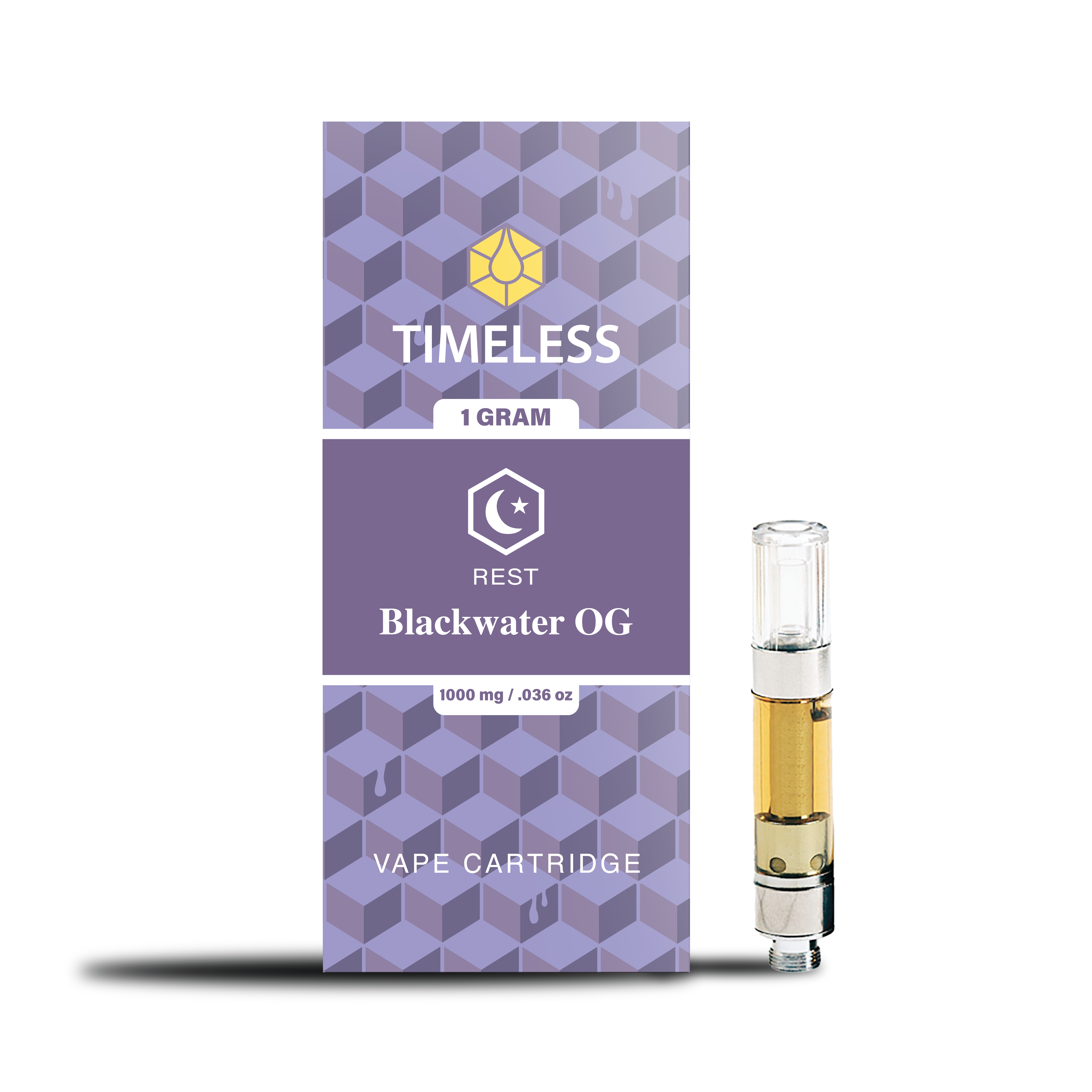 A photograph of Timeless Cartridge Rest 1g Indica Blackwater OG