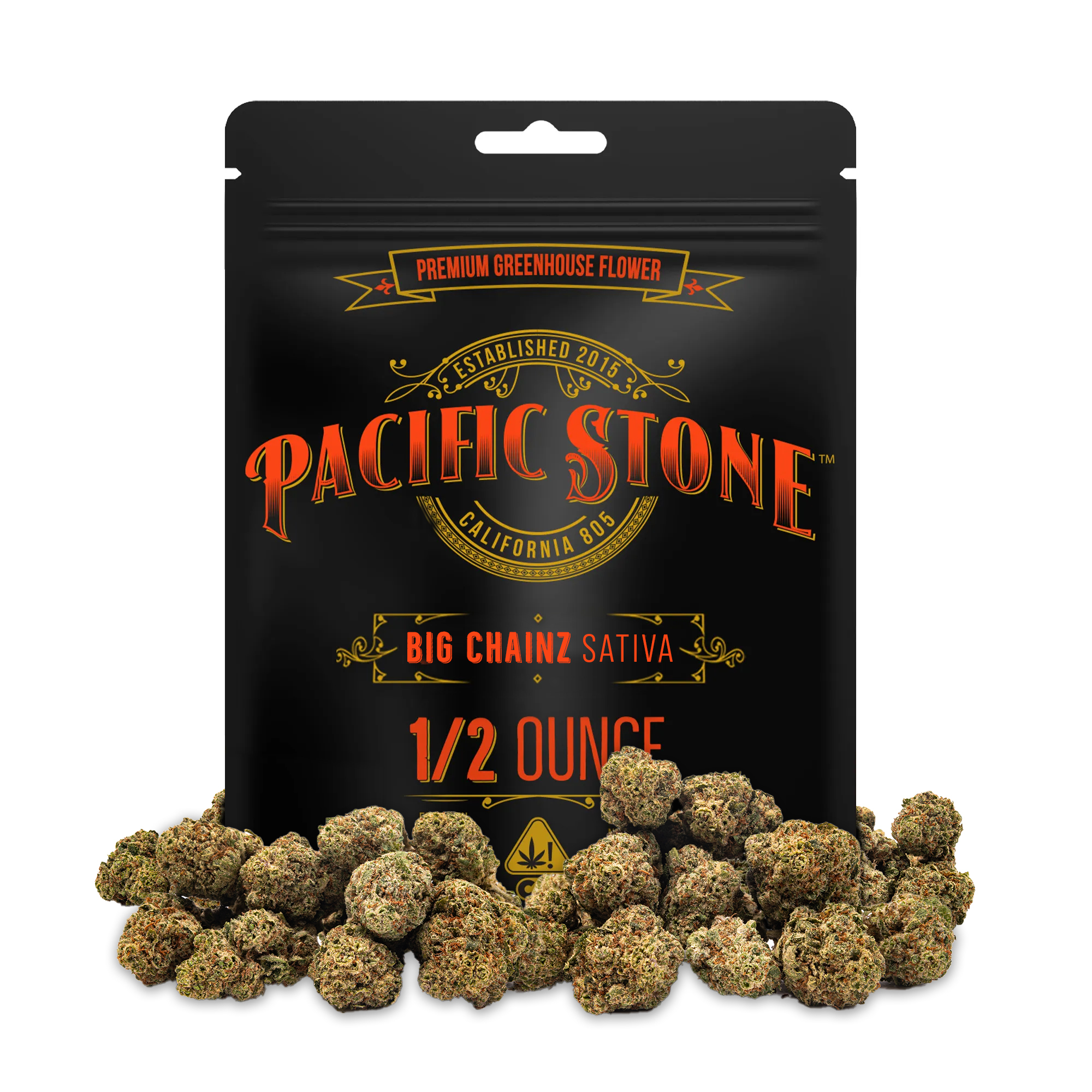 A photograph of Pacific Stone Flower 14.0g Pouch Sativa Big Chainz (8ct)