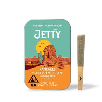 A photograph of Jetty Live Resin Preroll Pancakes x Super Lemon Haze 5pk