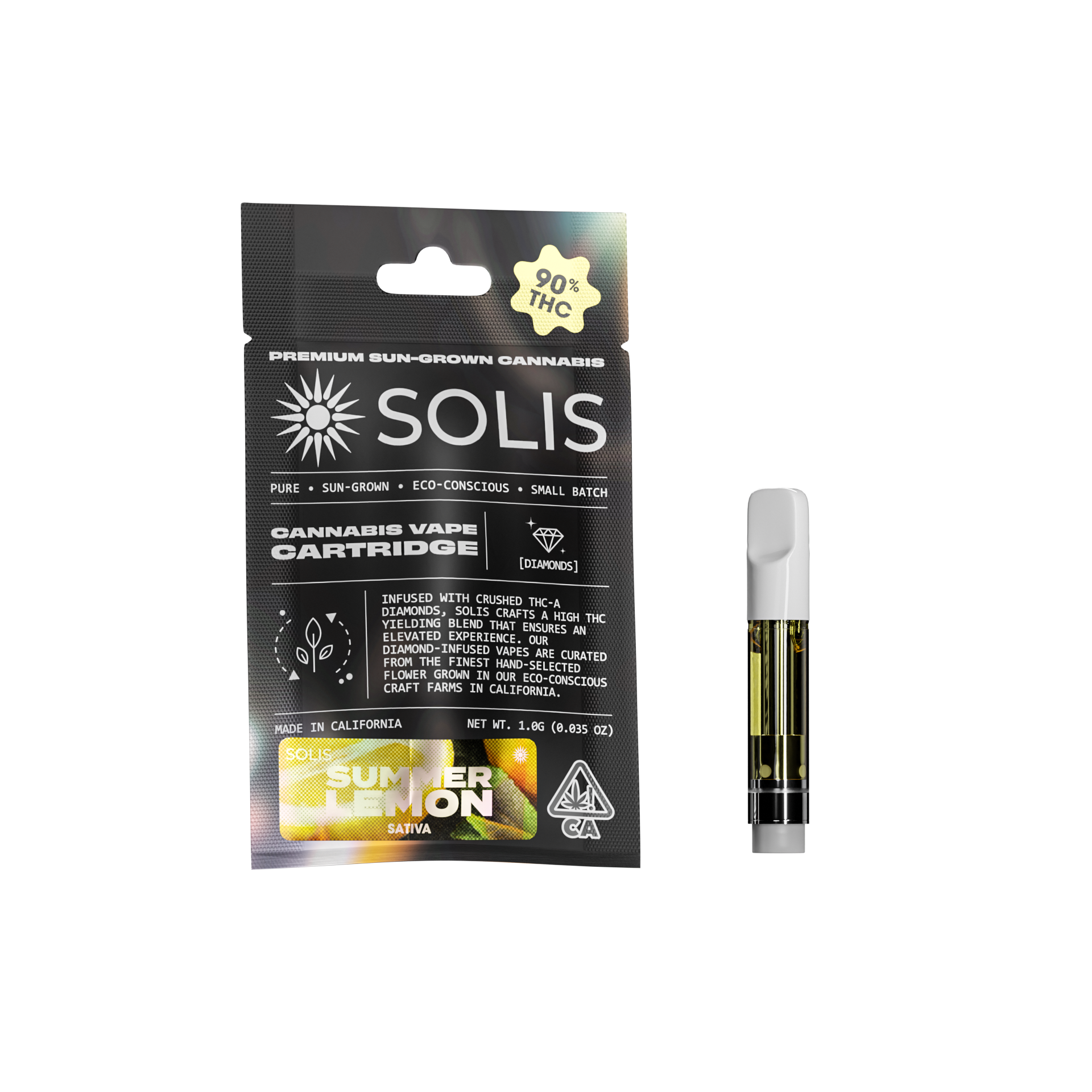 A photograph of Solis Diamond Enhanced Cartridge 1g Sativa Summer Lemon