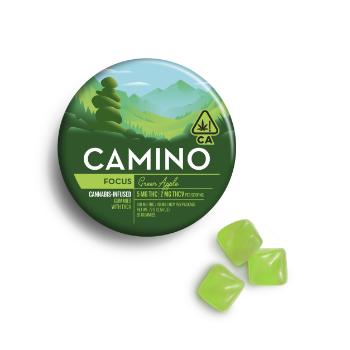 A photograph of Camino Gummies Green Apple THCv 5:2