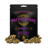 A photograph of Pacific Stone Flower 14.0g Pouch Indica Wedding Cake 8ct