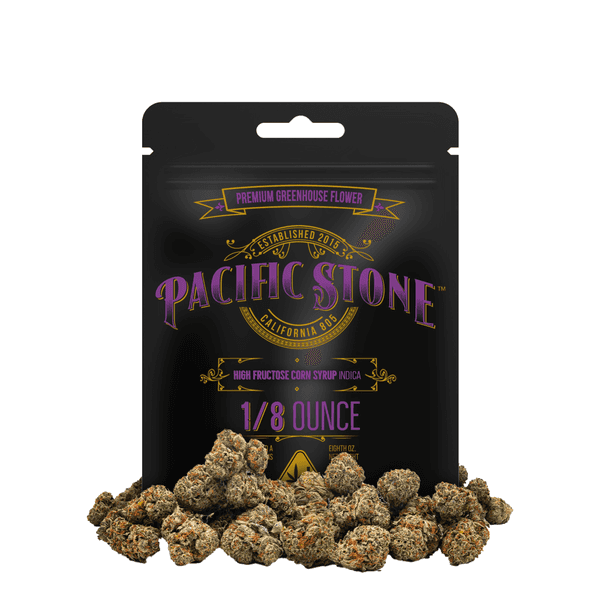 A photograph of Pacific Stone Flower 3.5g Pouch Indica High Fructose Corn Syrup