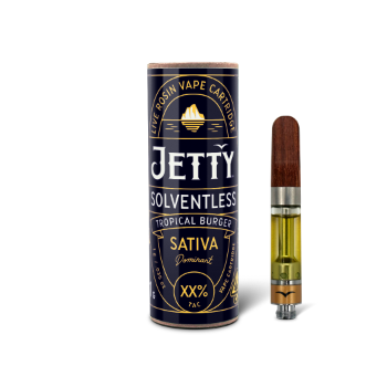 A photograph of Jetty Cartridge 1g Solventless Tropical Burger