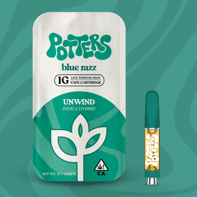 Potters Live Resin Vape Cartridges 1g Indica Blue Razz
