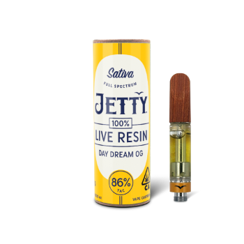 A photograph of Jetty Cartridge 1g Unrefined LR Day Dream OG