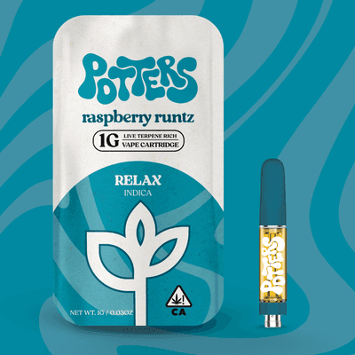 Potters Live Resin Vape Cartridges 1g Indica Raspberry Runtz