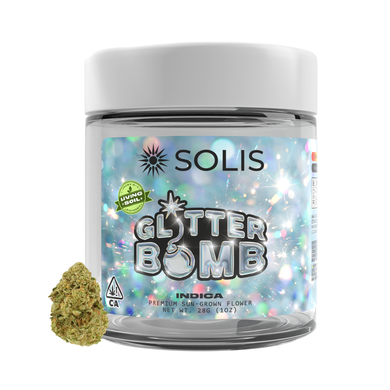 A photograph of Solis Flower 28g Indica Glitter Bomb