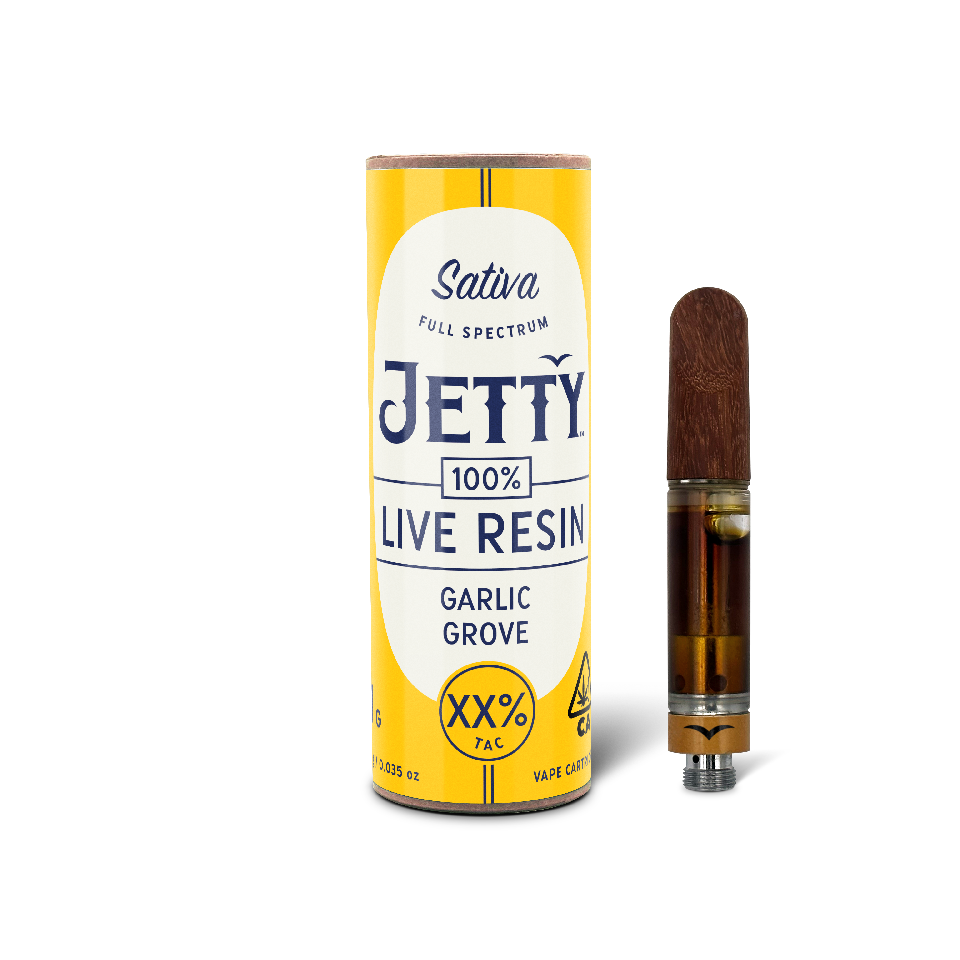 A photograph of Jetty Cartridge 1g Unrefined LR Garlic Grove