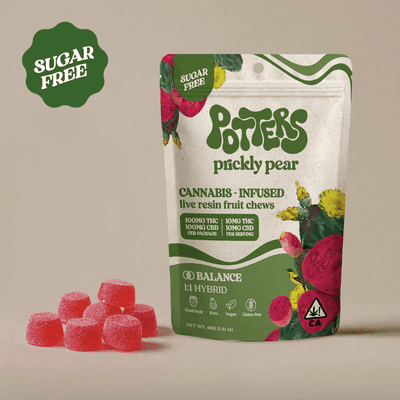 Potters Fruit Chew Sugar-Free Live Resin Sativa Prickly Pear 100mg THC 100mg C