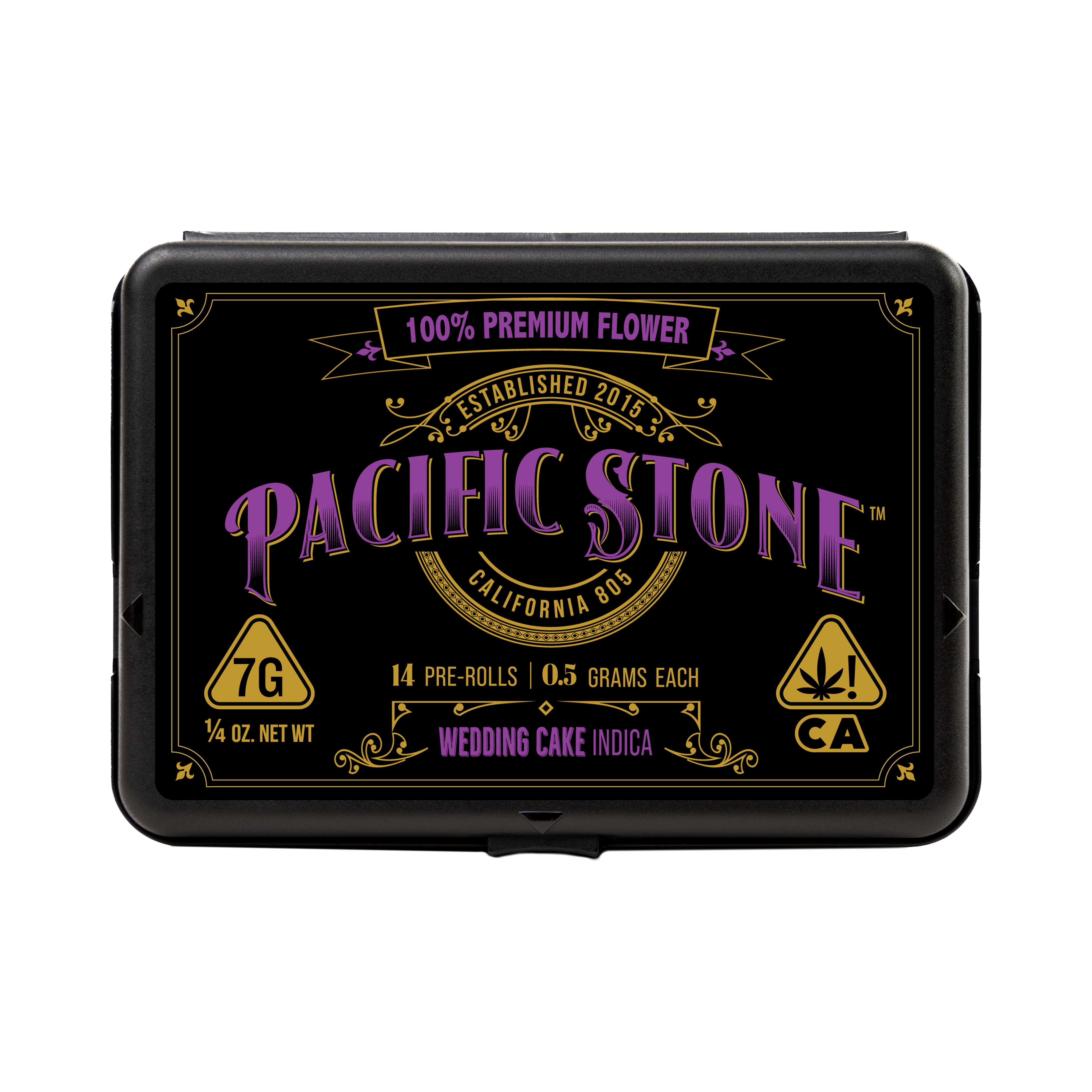 A photograph of Pacific Stone Preroll 0.5g Indica Wedding Cake 14-Pack 7.0g