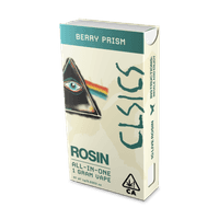 A photograph of CLSICS Live Rosin All-In-One Cartridge 1g Indica Berry Prism