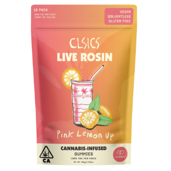 A photograph of CLSICS Live Rosin Gummies Hybrid Pink Lemon Up