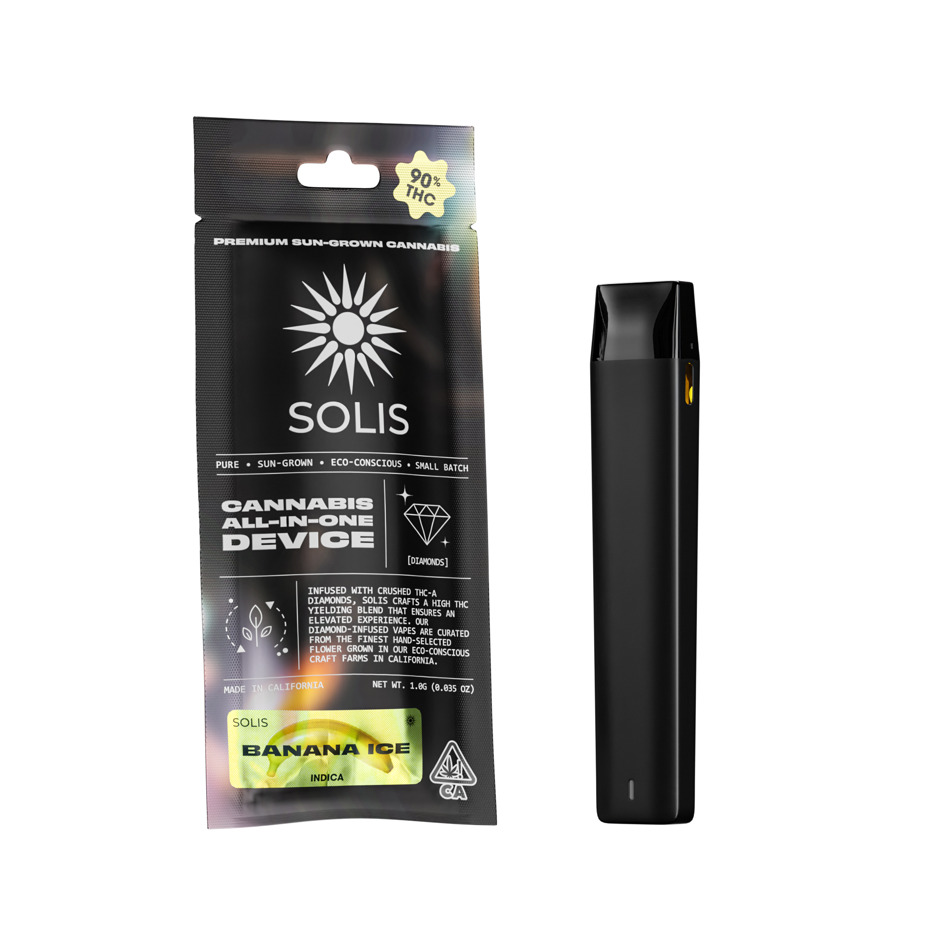 A photograph of Solis Diamond Enhanced All-In-One 1g Indica Banana Ice