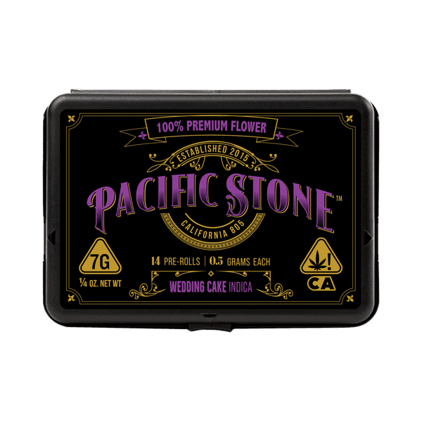 A photograph of Pacific Stone Preroll 0.5g Indica Wedding Cake 14-Pack 7.0g