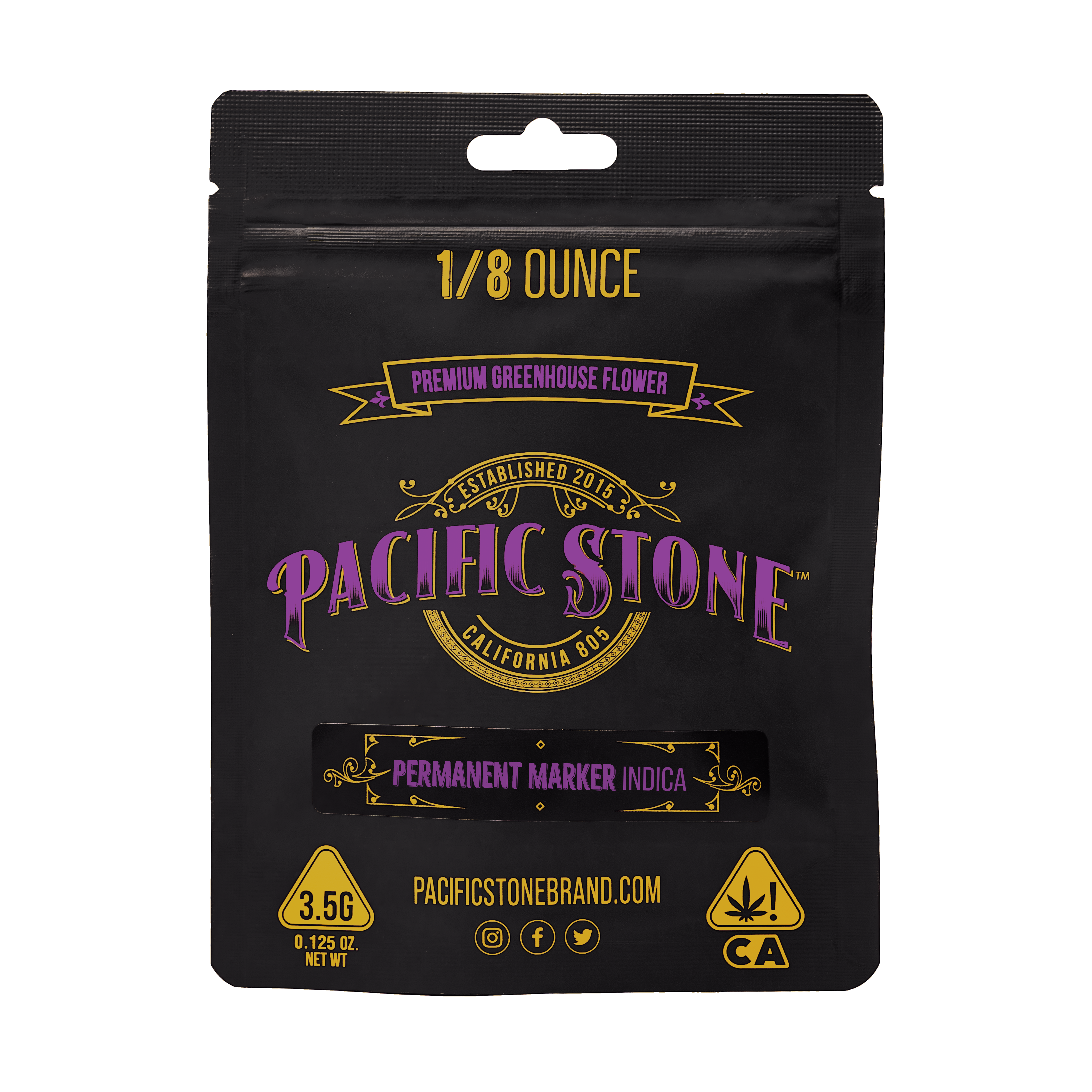 A photograph of Pacific Stone Flower 3.5g Pouch Indica Permanent Marker