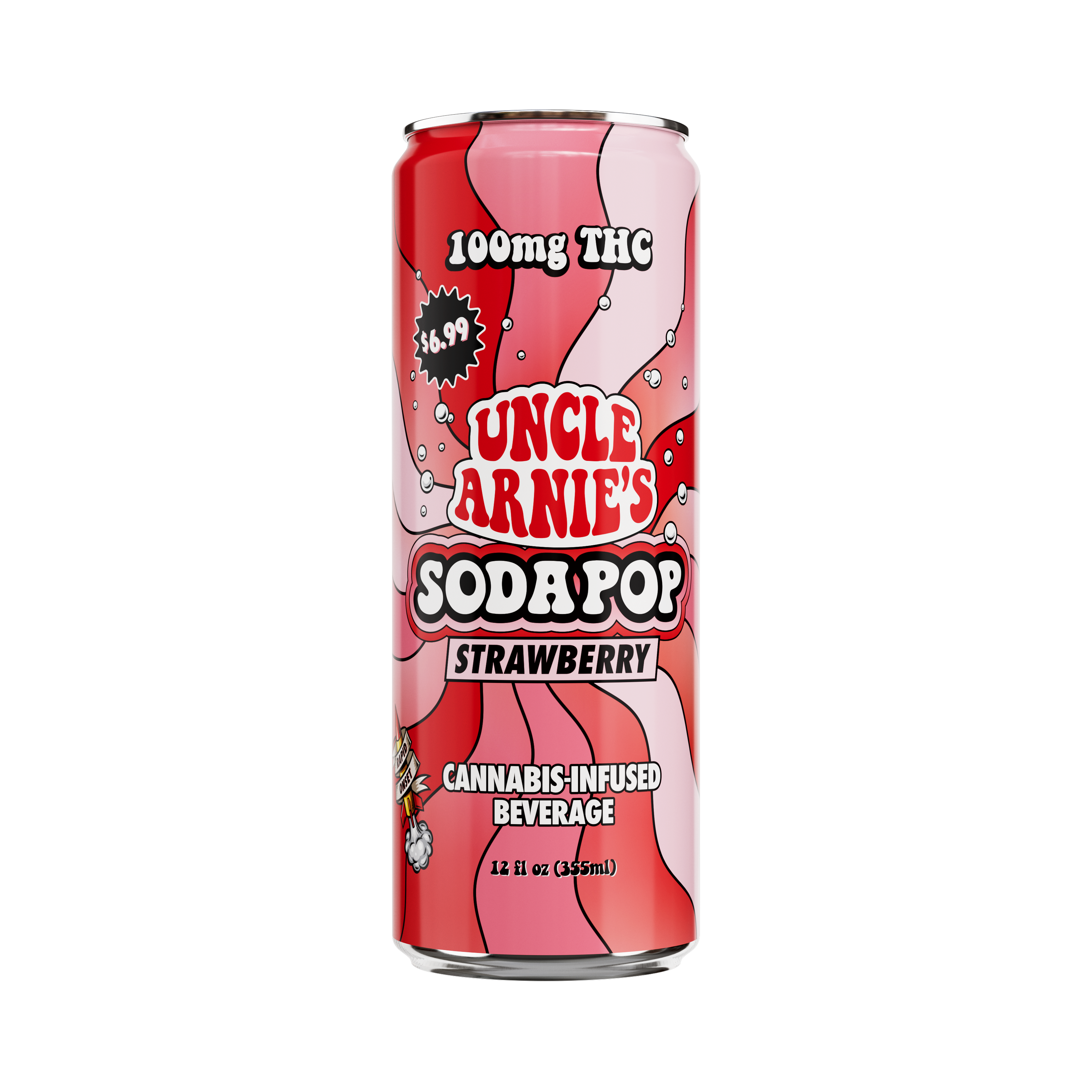 A photograph of Uncle Arnie's Beverage 12oz Strawberry Soda 100mg