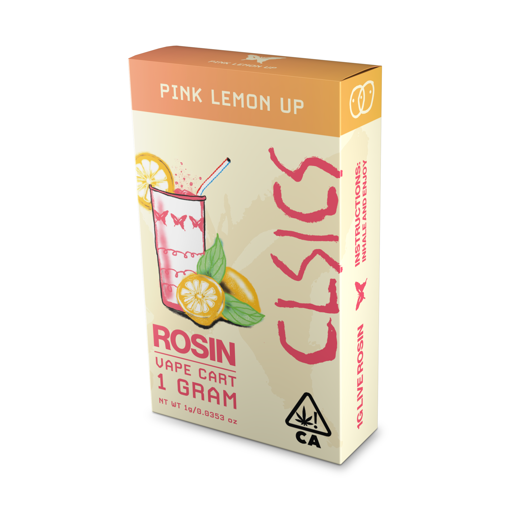 A photograph of CLSICS Live Rosin Cartridge 1g Hybrid Pink Lemon Up